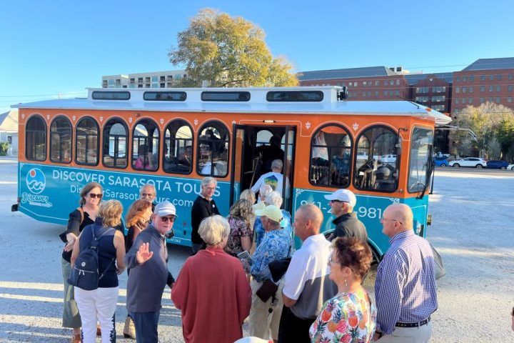 Art Crawl Trolley guests boarding the trolley!